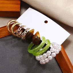 GOLDIWALA Set Of 5 Gold Plated Pearls Beaded Circular Shaped Hoop Earrings-17