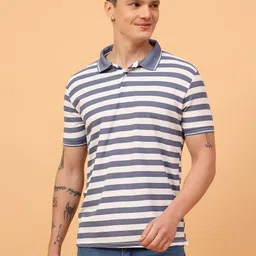 Mast & Harbour Striped Polo Collar Slim Fit T-shirt-picture-0
