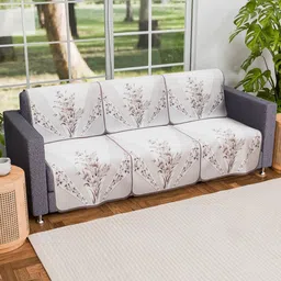 Aura Cream-Coloured & Purple Printed Cotton Sofa Cover-17