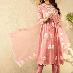 House of Pataudi Women Embroidered Kurta With Trouser & Dupatta-picture-43