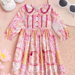 Bella Moda Girls Floral Printed Cotton Fit & Flare Dress-image-76