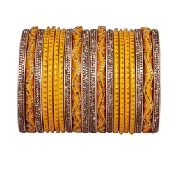 TAJ BRIDAL STORE Set of 20 Yellow & Gold-Toned Karwa Chauth Special Lac Bangles-picture-1