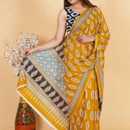 Lovwear Mustard Pure Cotton Sarees-picture-15