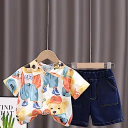 BAESD Kids Printed Short Sleeves Pure Cotton Shirt With Shorts-image-90