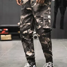 KPOP Men Camouflage Printed Cotton Original Cargos Trousers-image-94