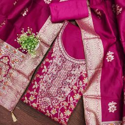 Rangtulika Ethnics Floral Embroidered Beads and Stones Unstitched Dress Material-picture-11