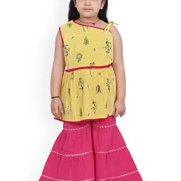 Cloth Bites Girls Floral Regular Gotta Patti Pure Cotton Kurti with Sharara-image-90