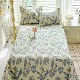 JC HOME Cream-Coloured & Blue Floral Pure Cotton 230TC Queen Bedsheet Set 2.30 m x 2.00 m-image-92