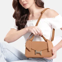 DressBerry Brand Logo Embossed Textured Satchel-16
