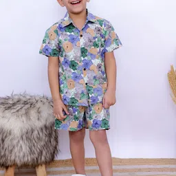 UNBIND Boys Floral Printed Pure Cotton Shirt & Shorts Clothing Set-image-91