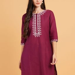 Brownverse Women Embroidered Khadi Kurta-image-28