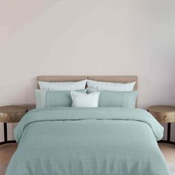 Triani 3Pcs Aqua-Blue Knitted 250-GSM Linen-Look Double Bed Cover With Pillow Covers-image-95