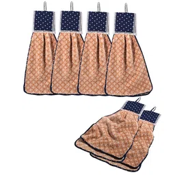 Kuber Industries Blue 6 Pcs Printed Microfiber Wash Basin Napkin Towel With Hanging Loops-59