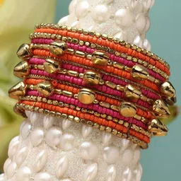 Moedbuille Gold-Plated Beads & Ghungroo Studded Afghan Design Oxidised Cuff Bracelet-38