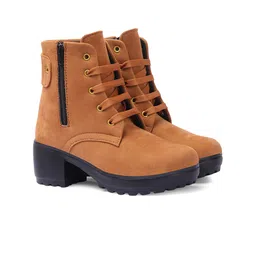 Kliev Paris Women Ankle Heel Round Toe Chunky Boots With Side Zipper-image-51
