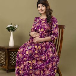 Nayo Floral Print Maternity Fit & Flare Maxi Dress-image-79