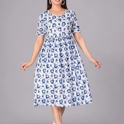 Gaonwali Clothings Women Floral Printed Cotton Fit and Flare Dress-image-47