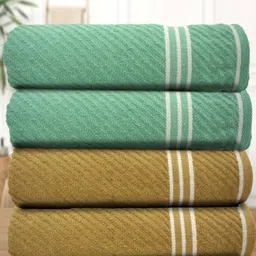 Myntra Elegant Homes Green And Brown 4 Pieces Cotton 400 GSM Bath Towels-image-22
