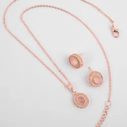 Kord Store Rose Gold Plated AD Studded Oval Shape Pendant Set-89