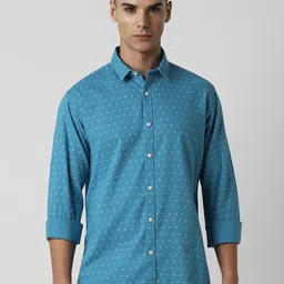 V Dot Men Spread Collar Micro Ditsy Printed Cotton Slim Fit Casual Shirt-image-99