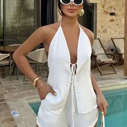 LULU & SKY Tie-up Halter Neck Top With Shorts Co-Ords-picture-11