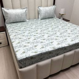 Pure Decor Green & White Floral King Bedsheet with 2 Pillow Covers-picture-14