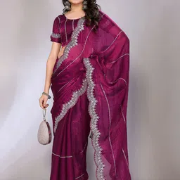 FABMORA Embellished Embroidered Sequinned Detail Saree-picture-13