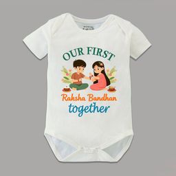 BLUSHES Infants Our First Raksha Bandhan Printed Pure Cotton Half Sleeves Bodysuit-image-91