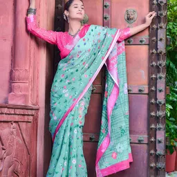 Moda Rapido Floral Zari Block Print Saree-18