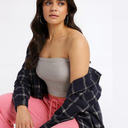 R.Code by The Roadster Life Co. Checked Off-Shoulder Cotton Crop Top-image-36