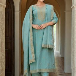 SANISA Women Regular Thread Work Kurta with Trousers & With Dupatta-17