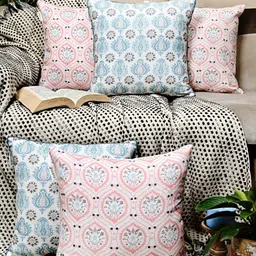 ANWYN Blue & Pink Set of 5 Ethnic Motifs Square Cushion Covers-30