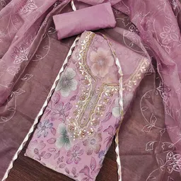 KALINI Embellished Organza Unstitched Dress Material-image-59