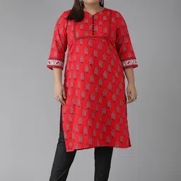 KALINI Women Red Cotton Printed Straight Kurtas-picture-41