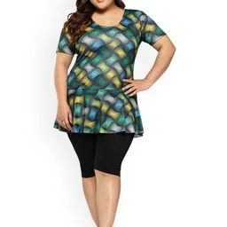 Aarika Plus Size Abstract Printed Swim Suit With Goggle-17