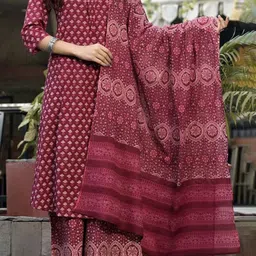 HEBA Floral Printed V-Neck Pure Cotton A-Line Kurta & Palazzos With Dupatta-picture-2