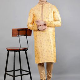 Manish Creations Floral Woven Design Mandarin Collar Jacquard Straight Kurta With Churidar-image-67