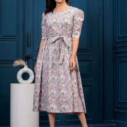 Fabmoha Floral Print Fit & Flare Midi Dress-image-21