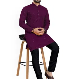 trustous Men Ethnic Motifs Embroidered Regular Sequinned Kurta with Pyjamas image 5