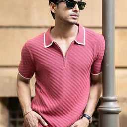 Powerlook SS25 Diagonal Knit Polo Collar Pure Cotton T-Shirt-image-84