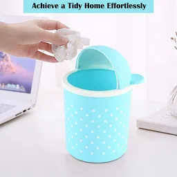 Kuber Industries Set Of 3 Blue and White Table Dustbins1L image 2
