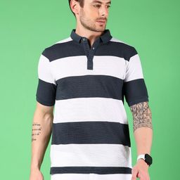 V-Mart Men Striped Polo Collar Applique T-shirt-picture-22