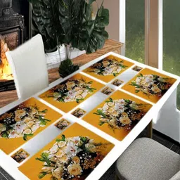 REVEXO 6Pc Yellow & White Printed Rectangle Costers & Table Placemats-12