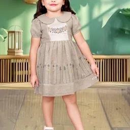 TINY TWILLS Girls Floral Peter Pan Collar Puff Sleeve Fit & Flare Dress-25