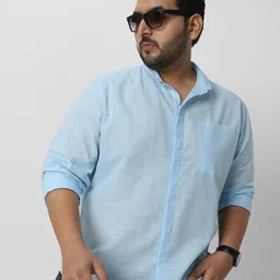 Urbano Plus Regular Fit Band Collar Long Sleeves Lightweight Slub Cotton Casual Shirt-image-35