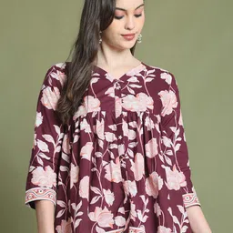 Roly Poly Floral Print Cotton Peplum Top-picture-11