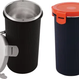 (Pack of 2) Inner Steel & Outer Plastic Airtight, Leak Proof Glass with Lid for Travel Glass Glass Water/Juice Glass-image-78