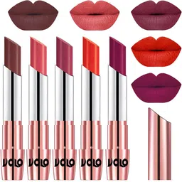 VOLO Set Of 5 Creme Matte Lipstick-Coffee 34-Dark Peach37-Rose Pink 38-Coral 39-Magenta45-12
