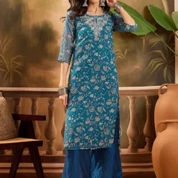 Vastramyaa Women Ethnic Motifs Printed Regular Thread Work Kurta Set-image-8