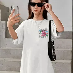 KEESOR Girls Printed Drop-Shoulder Sleeves Oversized Cotton T-shirt-45